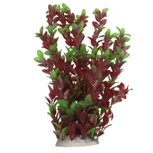 SODIAL(R) 40 см пластиковые зеленые красные листья воды Растения Орнамент для аквариума