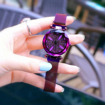 

Personality inlaid zircon dial rotating quartz watch ladies watch Milan net 50m life waterproof two needle women's table jewelry