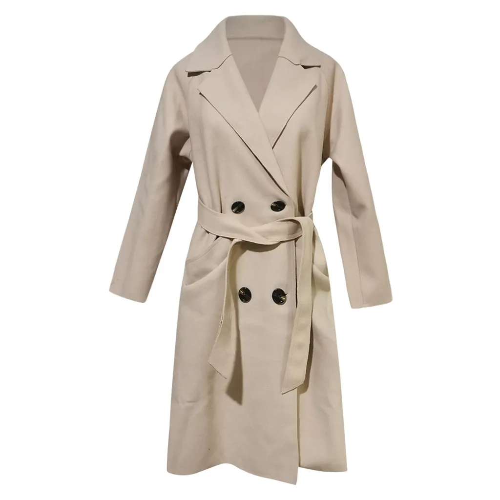 Beige Sagace одежда пальто женское зимнее шерстяное пальто Модное теплое длинное пальто с отложным воротником с поясом двубортное пальто - Цвет: Beige