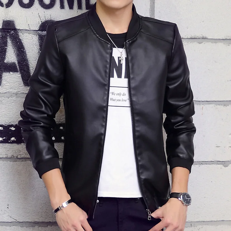 

2017 Autumn New Style MEN'S Leather Coat Korean-style Slim Fit Stand Collar Locomotive PU Jacket Trend Men Casual Jacket