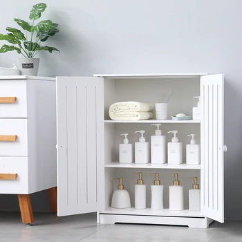 

Bathroom Floor Storage Cabinet with Double Door Three-Layer Shelf, 24.75 x 12.25 x 31.5 Inches