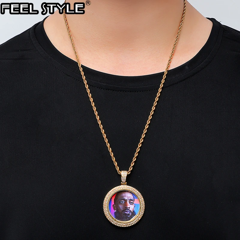 

Hip Hop Custom Photo Roundness Solid Back Iced Out Bling Cubic Zircon Personalized Necklace & Pendant For Men Jewelry