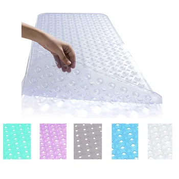 

Bathroom Carpet Shower Mat Extra Long Non-Slip with Drain Holes Suction Cups Machine Washable Materials Shower Mat Bathroom Mats