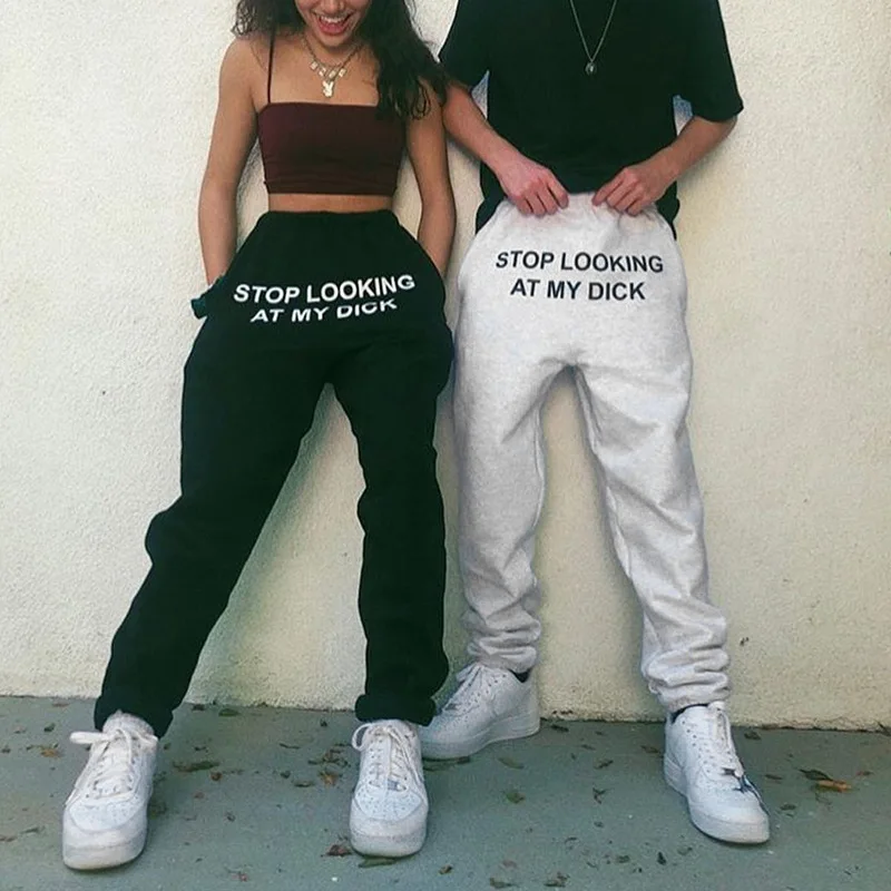 Autumn Sweat Pants Women Letter Stop Looking At My Dick Sweatpants Women Joggers Dropshipping Hip Hop Black High Waist Pants Autumn Sweat Pants Women Letter Stop Looking At My Dick Sweatpants Women Joggers Dropshipping Hip Hop Black High Waist Pants