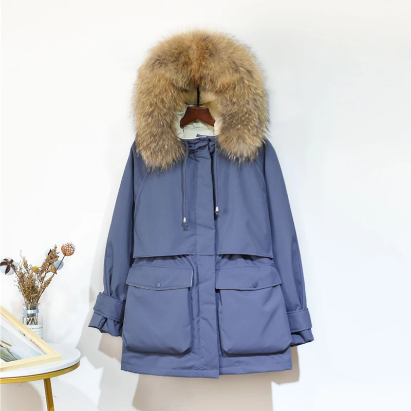 FTLZZ пуховик с натуральным лисьим мехом, новая зимняя куртка, женская толстая белая пуховая парка, теплая верхняя одежда с поясом