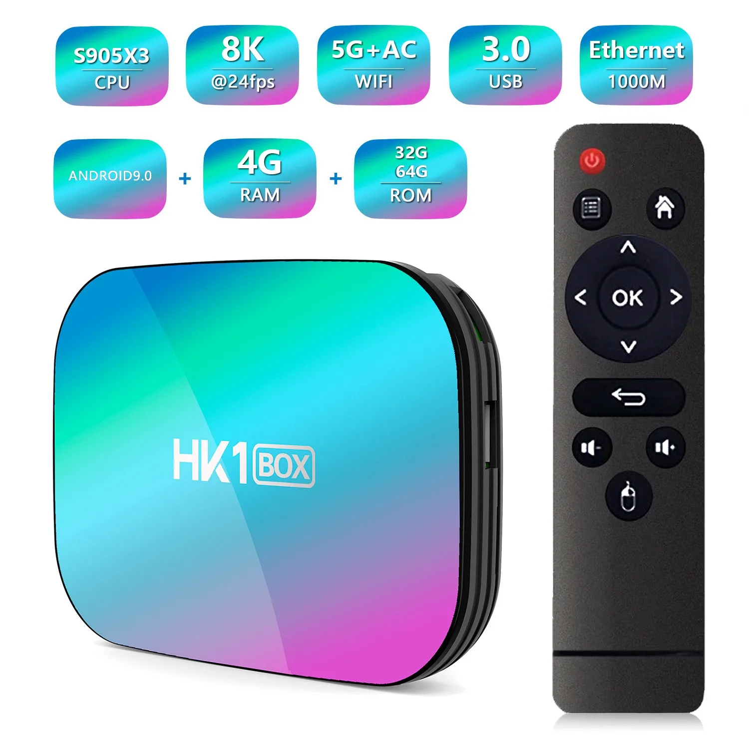 HK1 BOX Android 9 0 Smart TV Box Amlogic S905X3 4 Гб ОЗУ 64 ПЗУ 5G WIFI Bluetooth 8K телеприставка медиаплеер |
