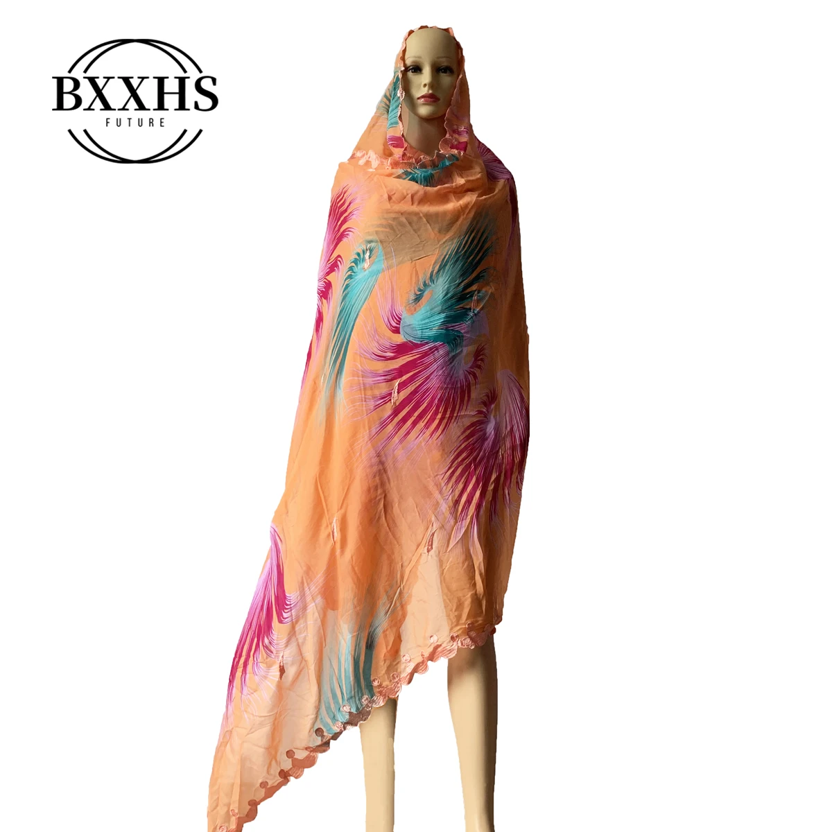 

New African Women Coloured Cotton Atmospheric Embroidery Scarf Big FLOWER Cotton Scarf for Muslim Shawls Wraps