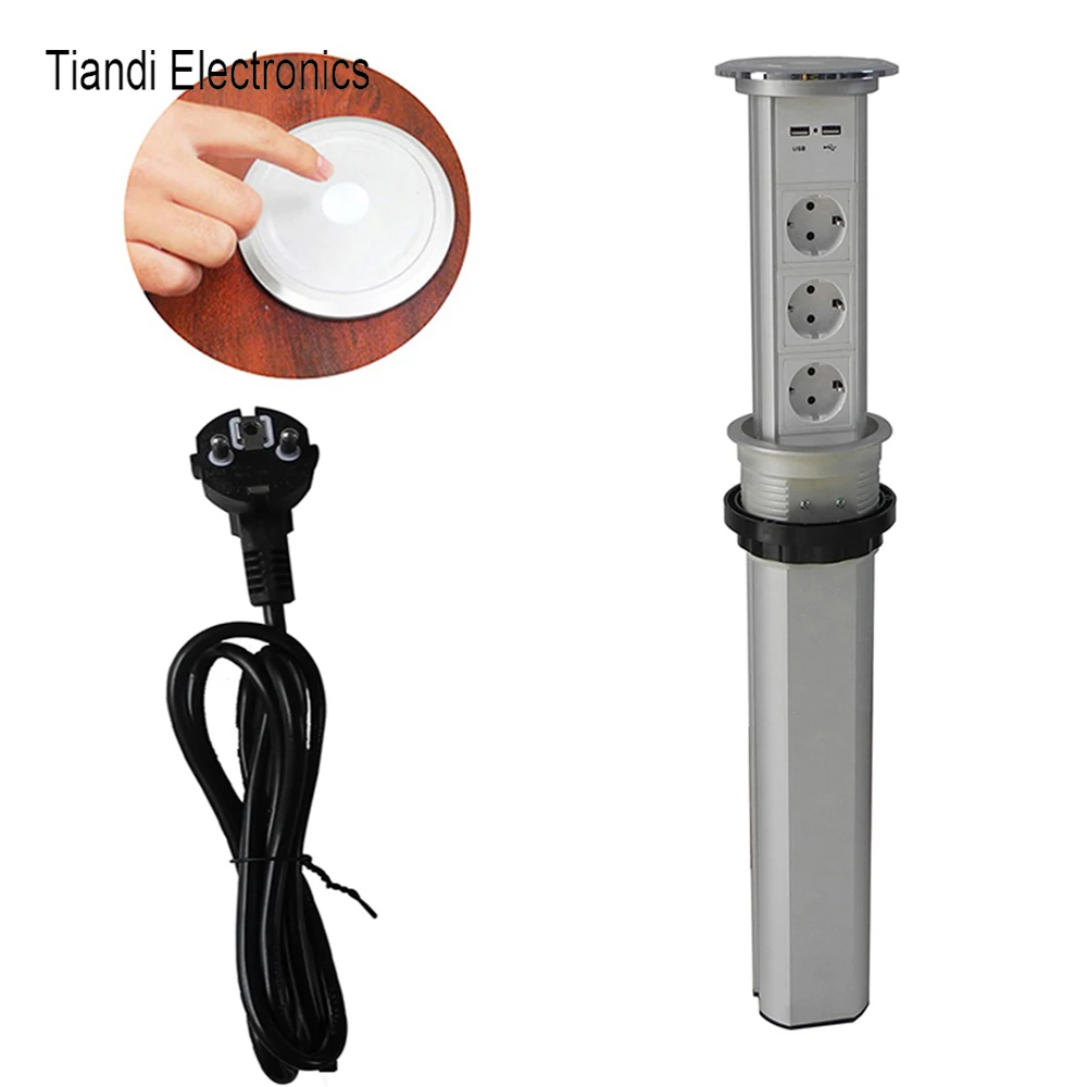 European Standard Touch Screen / Automatic Electric Lifting Socket Kitchen Can Be Hidden Socket Multi-function USB Charging Desk