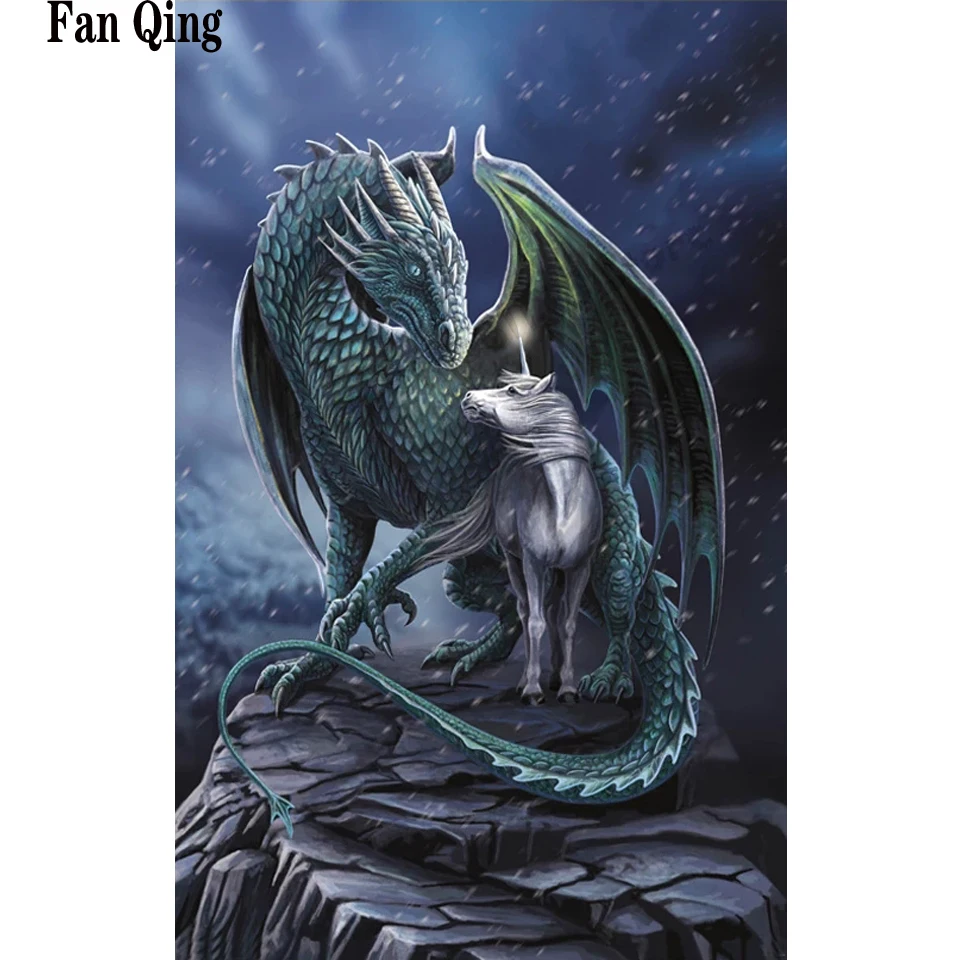 5D DIY Diamond Painting Dragon Full Square/Round Embroidery Unicorn Pattern Mosaic Rhinestones Art Stickers Decor | Дом и сад