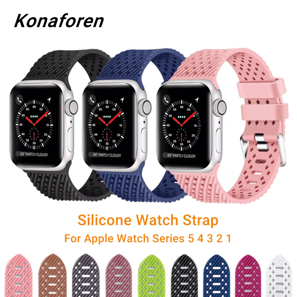 Дышащий силиконовый спортивный ремешок для Apple Watch 6 5 4 44 мм 40 резиновый браслет