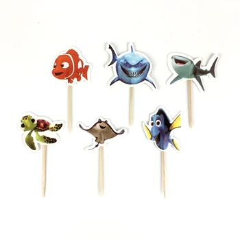 

24pcs/lot Cute Cartoon Fish Seabed Whale Shark Octopus Cupcake Topper Picks Kids Baby Birthday Party Cake Decoration Supplies