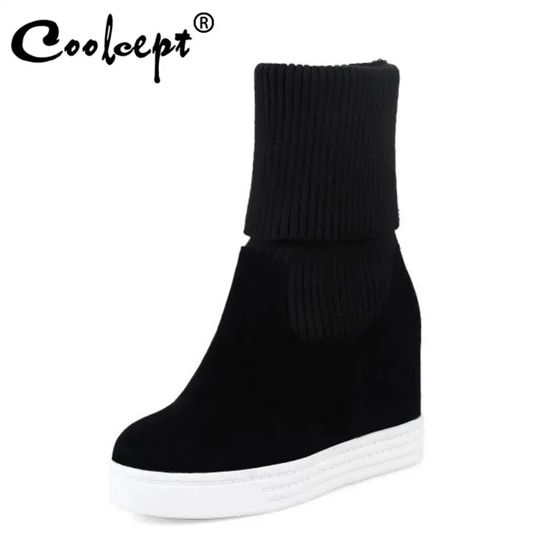 Coolcept/размеры 34-44; женские полусапожки; обувь с круглым носком на платформе с внутренним каблуком; женская зимняя обувь; модная обувь