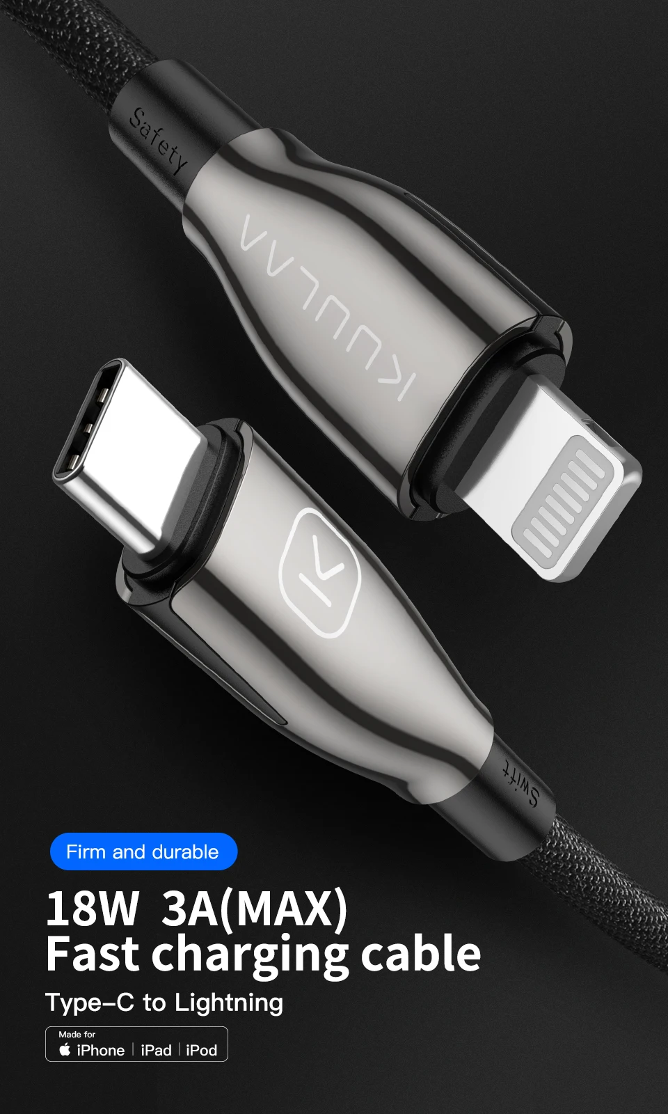 KUULAA USB C к Lightning Кабель MFi PD для iPhone 11 Pro Max X XS 8 XR 18 Вт Быстрая зарядка type C кабель для Macbook iPad Pro 12,9