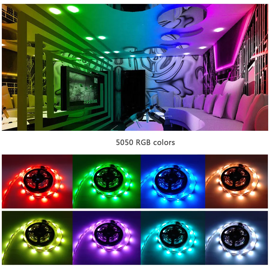 led strip 5050 dc12v led light flexible rope neon rgb flexible tape light with power supply+IR Remote For Home kitchen Christmas (9)