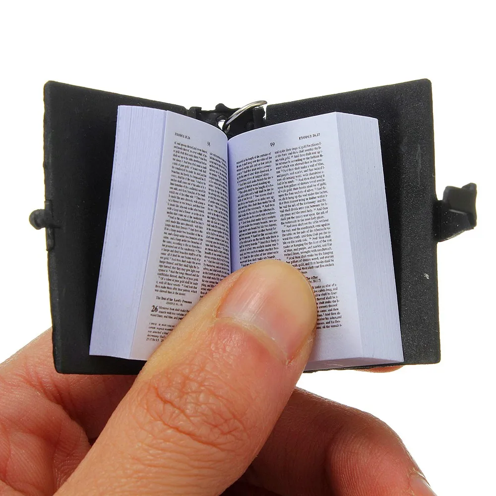 Mini English HOLY BIBLE Keychains Christian Jesus Cross Muslim Keyrings Women Bag Charm Prayer God Bless Key Holder Accessories images - 6