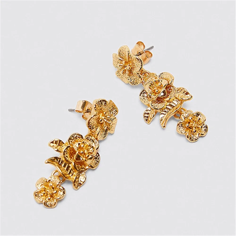 Ladyfirsy золотые серьги-капли ZA корейские модные блестящие шикарные вечерние серьги для девочек Подарки для мам массивные металлические круглые серьги в виде цветка ювелирные изделия