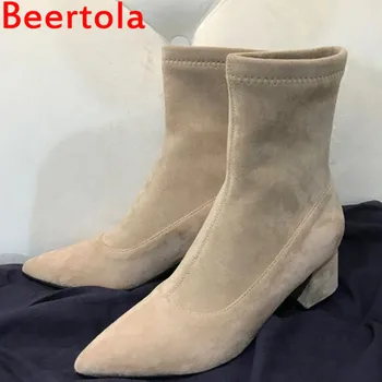 

Brand Flock high Heels Women's Boots Two Style Ankle Boots Women Pointed Toe Short Boots Female Botas Mujer Black 35-40 Size