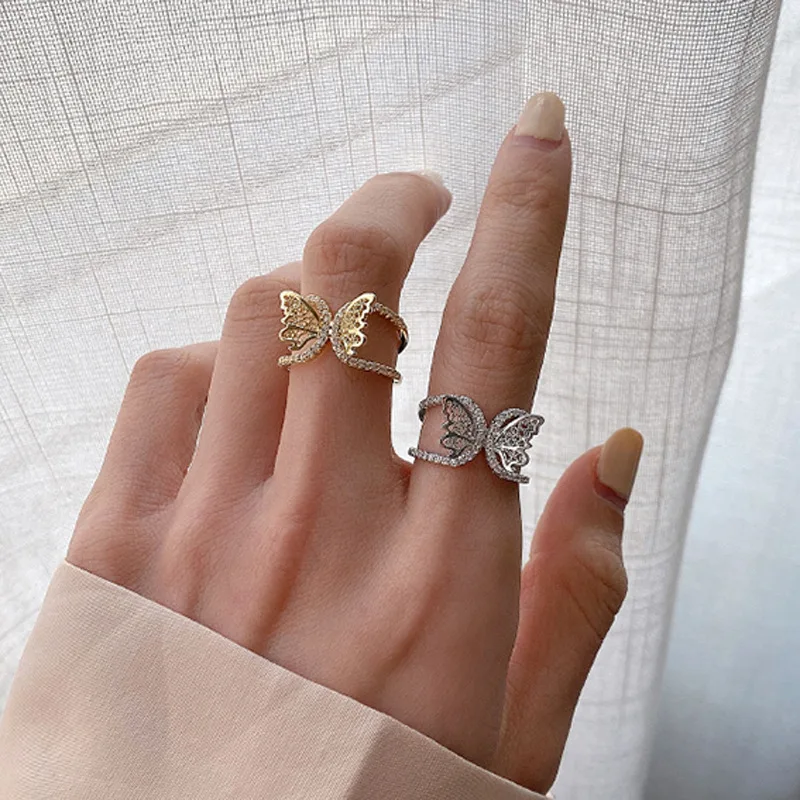 

Butterfly Ring Female South Korea French Elegant Index Finger Ring Retro Open Rings Fashion Women Girl Gifts
