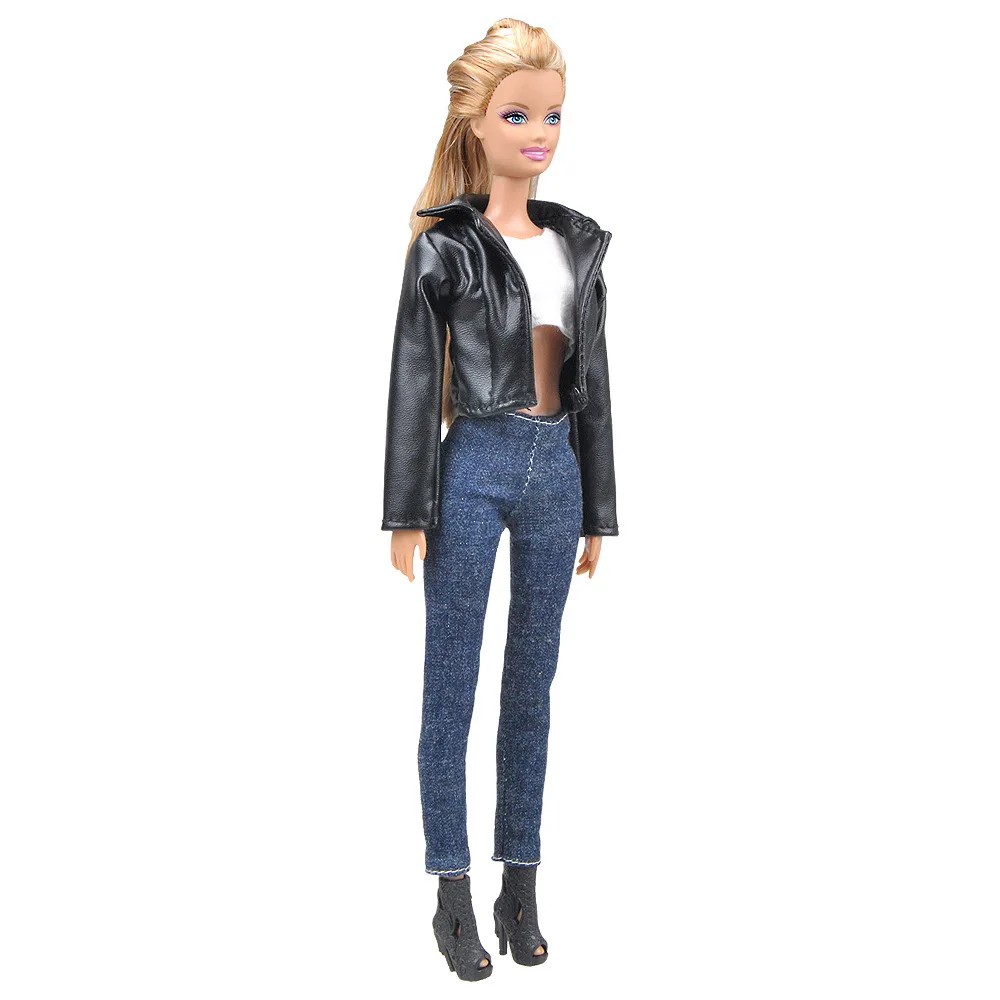 Paris Fashion Leather Jacket Outfit Set For Barbie Blyth 1/6 30cm MH CD FR SD Kurhn BJD Doll Clothes Accessories