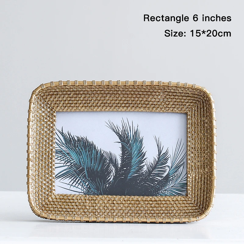 Rectangle 6 inches Miz 1 шт. 4 модели роскошный стиль барокко Золотой тканый домашний декор креативная коробка для фотографий из смолы настольная фоторамка подарок для друзей - Цвет: Rectangle 6 inches