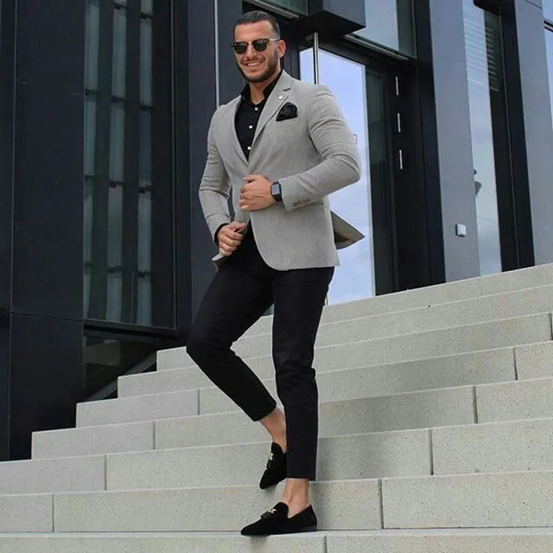 Casual Grey Men Suits Office Man Blazers Male Jacket Groom Wear Slim Fit  Tuxedo Wedding Suits 2piece Tailor Made Costume Homme - Suits - AliExpress