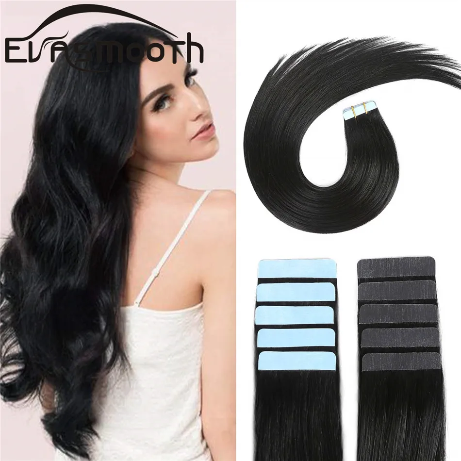 Tape in Human Hair Extension Skin Weft Natural Hair Machine Remy Straight Brown Invisible Adhesive Real Extensions