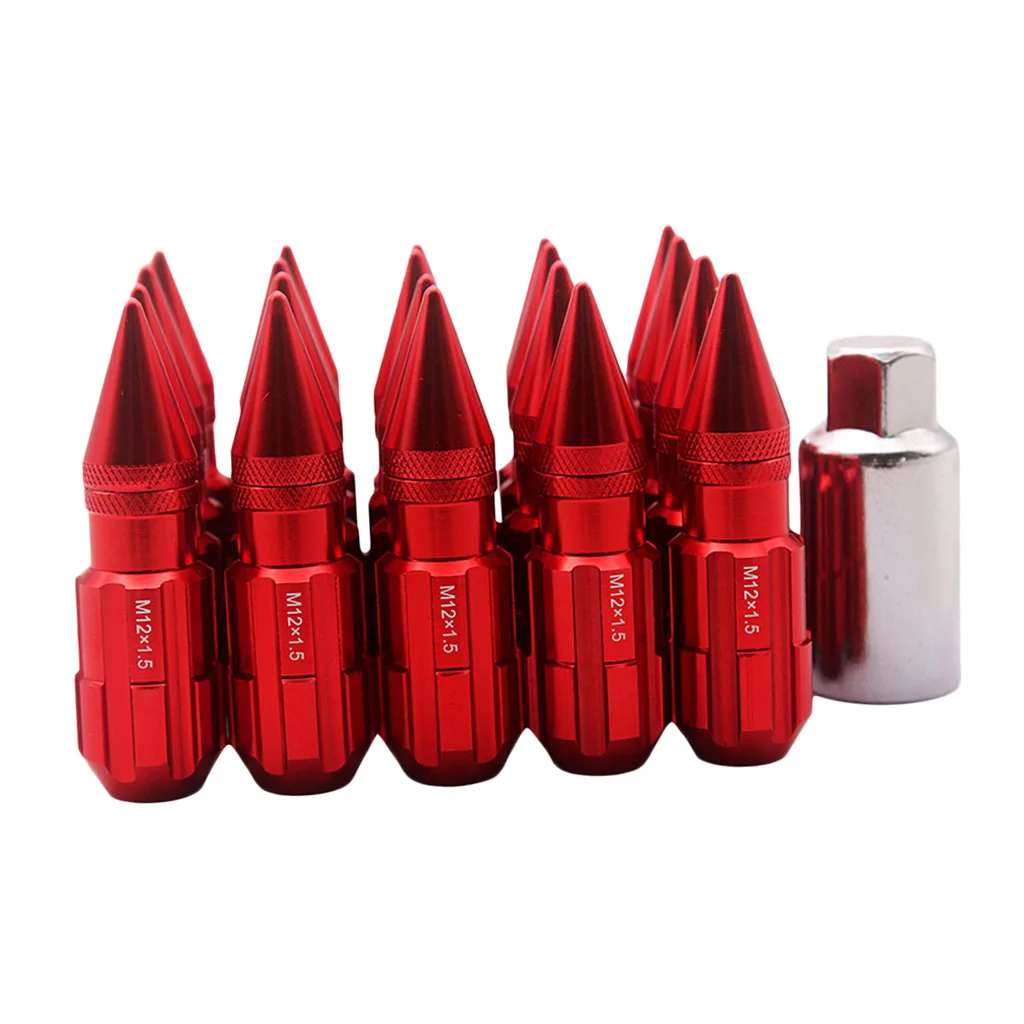 20x Red Racing Extended Wheel Lug Nuts W/Spikes M12x1.5 With Key Universal
