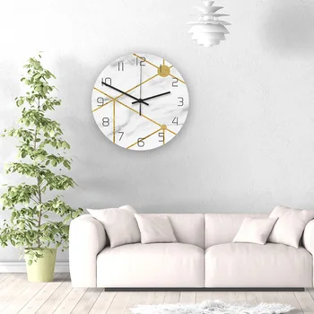 

Luxurious Marble with Golden Grain Nordic Wall Clock Creative Silent Living Room Clocks Modern Design Relogio Parede Decoracion
