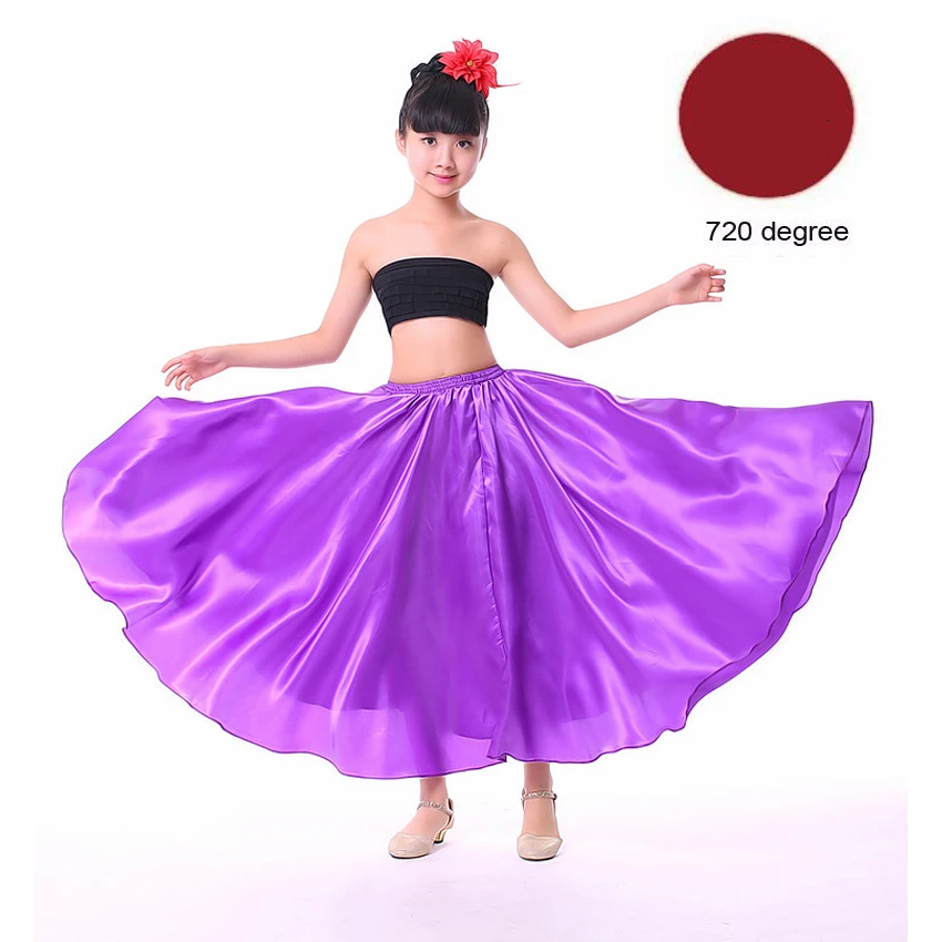 Purple skirt Детская Балетная пачка для девушек испанское Фламенко юбка атласный однотонный красный костюм для сценических выступлений платье плюс размер качели бальная юбка - Цвет: Purple skirt