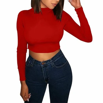 

Women's T-shirt Solid Color Long Sleeve Turtleneck Tops Casual Shirt T-shirt Crop Top Womens Clothing Ladies Top Shirt Tees