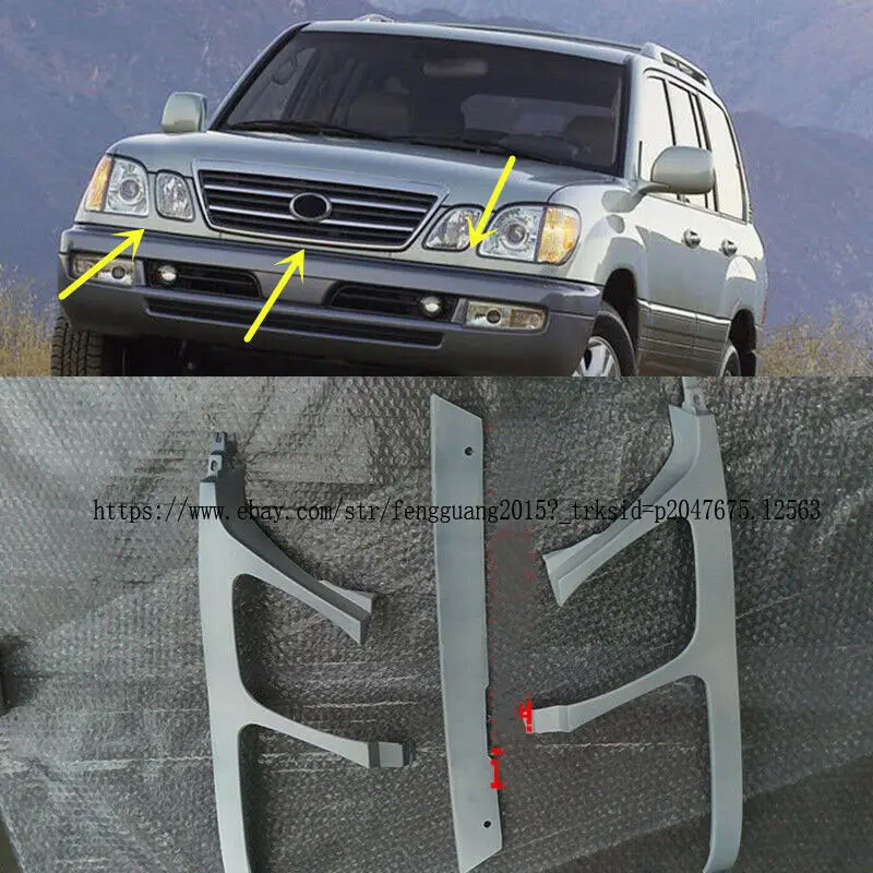 Front Bumper Headlight Trim Under Mesh Primer 3PCS Fit For Lexus LX470