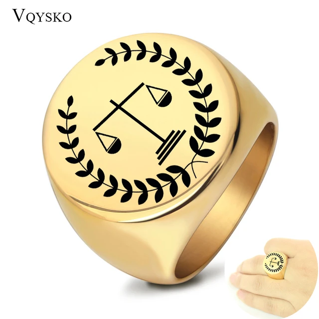 Polished Yellow Gold Libra (Scale) Men's Zodiac Sign Ring