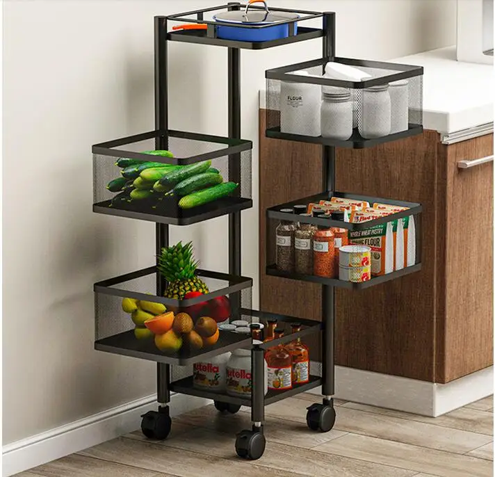 Movable rotary storage rack kitchen fruit and vegetable storage rack landing living room bathroom multifunctional basket