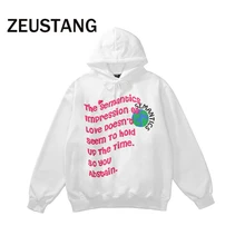 

Zeustang Hooded Sweatshirts Harajuku Letter Print Fleece Hoodies Hip Hop Streetwear Mens Fashion Casual Loose Pullover Tops