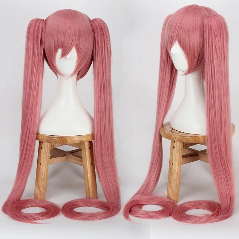 Игра Хацунэ Мику косплей парик конский хвост пучки косплей парик Длинные розовые косички косплей прямые волосы для женщин девочек аниме парики
