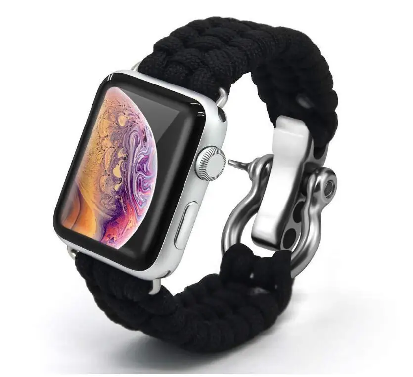 Нейлоновый ремешок для часов Apple Watch iwatch 1 2 3 4 38 мм 42 мм военный тактический парашютный шнур ремень для выживания на открытом воздухе