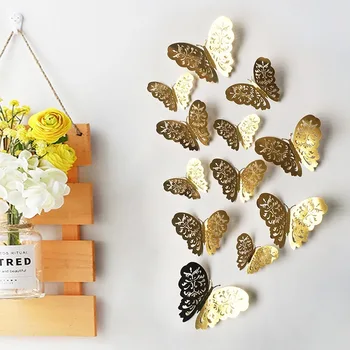 

12 Pcs/lot 3D Wall Stickers Hollow Butterfly for Kids Room Home Wall Decor DIY Fridge Stickers Party Wedding Room Decoration