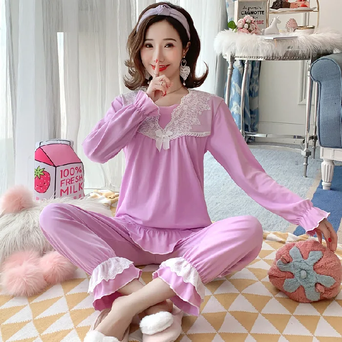 

Spring And Autumn New Style Korean-style Sweet Princess Pajamas Women's Casual Tracksuit 6535 Cotton 1937 # M -Xxl