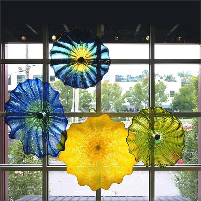 

Mediterranean Sea Hand Made Blown Glass Flower Plates Modern Home Art Decoration Fancy Blown Murano Glass Wall Plates