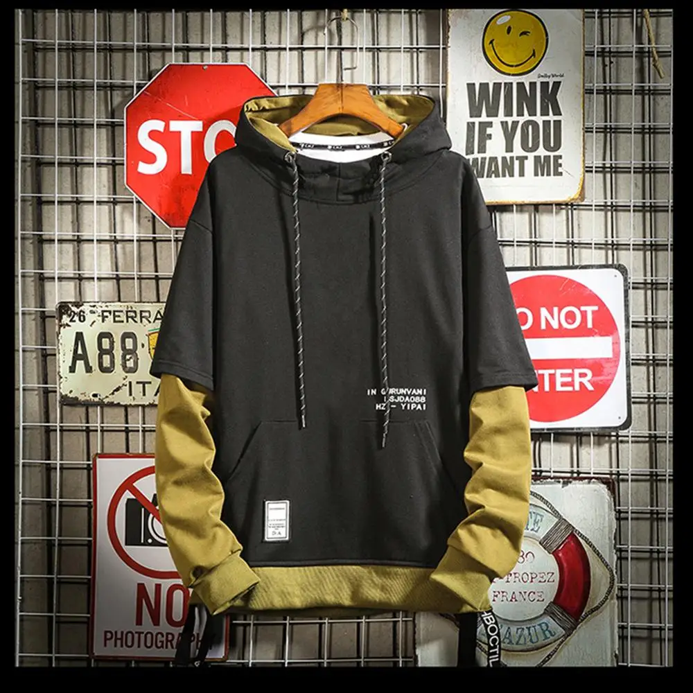 

Letter Print Cool Sweatshirt Men Hip Hop patchwork Long Sleeve Pullover contrast Hoodies Sweatshirt hoodies Men High Quality