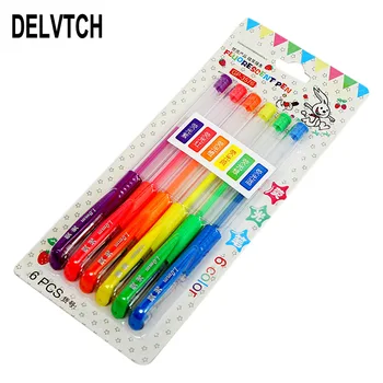 

DELVTCH 6Pcs/set 0.5mm Color Gel Pen Glitter Highlighter Fluorescent Pen Art Marker Pens Painting Drawing Student Staionery Tool