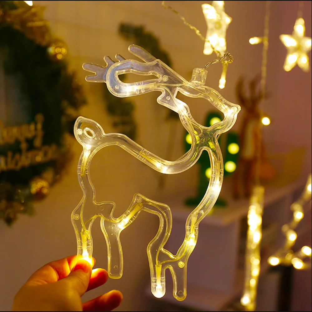 Christmas Decor for Home Elk Bell String Light LED Hanging Garland Christmas Tree Decor Ornament Navidad Xmas New Year Gift