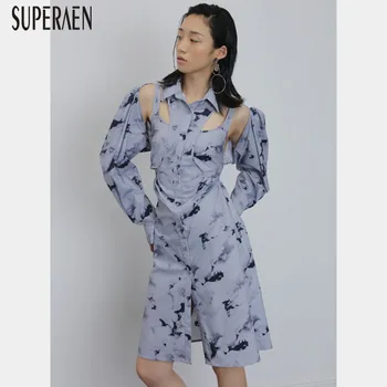 

SuperAen Euroep Dress Women Summer New 2020 Long Sleeve Cotton Ladies Dress Printing Fashion Women Clothing