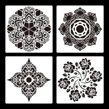 

4pcs/set Mandala Stencil Wall Painting DIY Drawing Template Floor Tiles Funiture