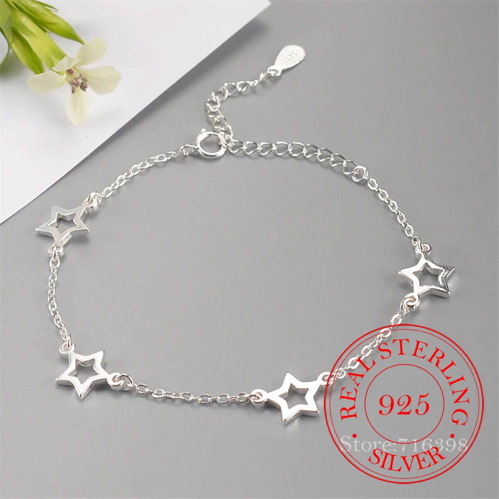 925 Sterling Silver Adjustable Chain Star Charm Bracelets & Bangle For Women Wedding Gift Prevent Allergy Femme Jewelry