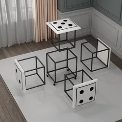 Tabouret Cube créatif et multifonctionnel pour petit appartement, combinaison en filet rouge, en cuir, avec dés empilables, pour un gain de place 