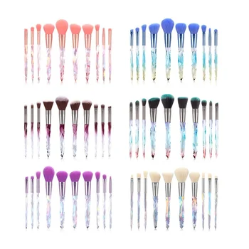 

10Pcs Crystal Blink Makeup Brushes Set Powder Foundation Fan Eye Shadow Eyebrow Professional Blush Makeup Brush Kits Tools