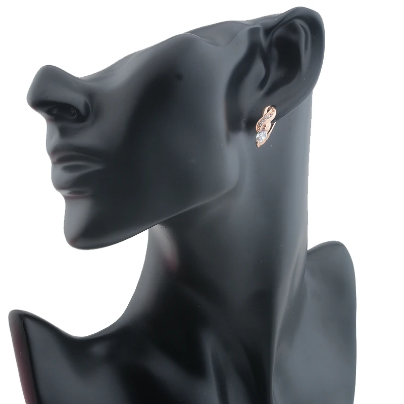 New Women 585 Rose Gold Color White Crystal Stone Weaving Drop Earrings