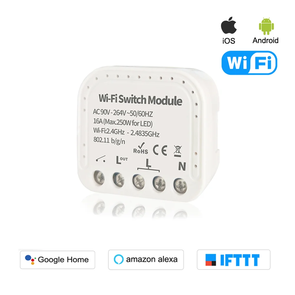

MINI DIY WiFi Switch Diy Breaker Module Timer Light Switch 16A 90V-240V Support An External Switch Works With Alexa google home