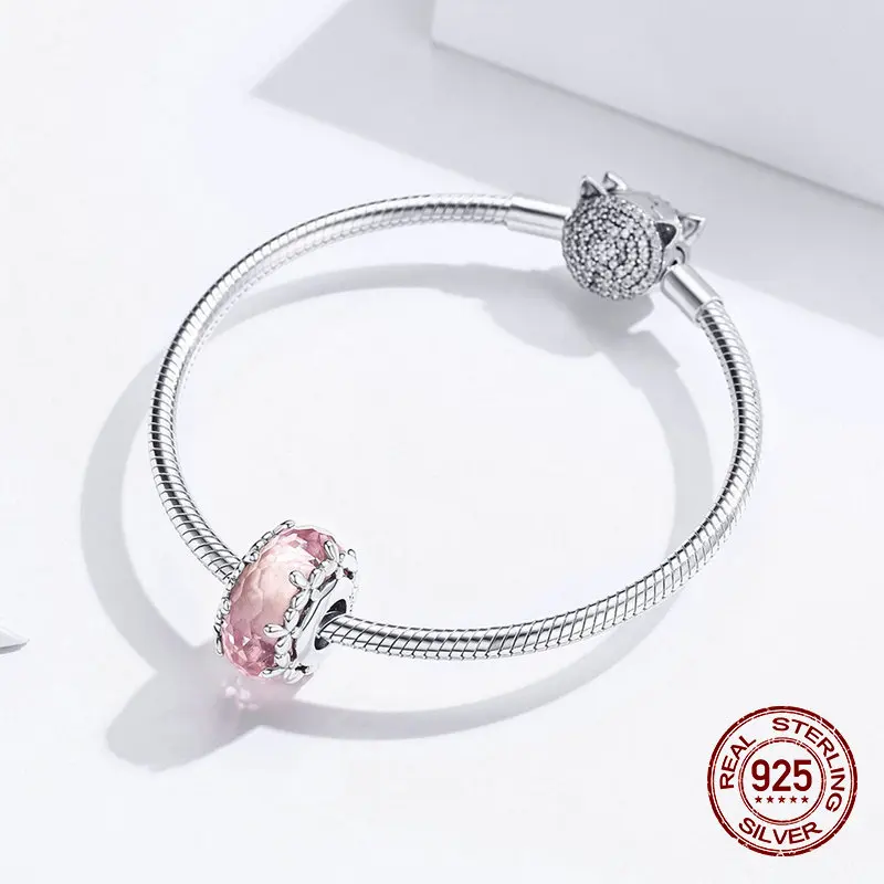 Womak fit Pandora браслет Шарм Стекло Круглые Цветочные бусины для женщин Мода 925 пробы серебряные ювелирные изделия изготовление